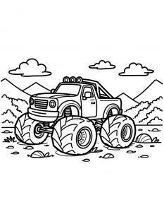 Monster truk u pejzažu sa planinama