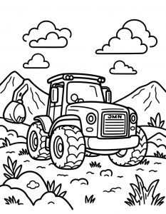Veliki traktor sa bagerom u pozadini