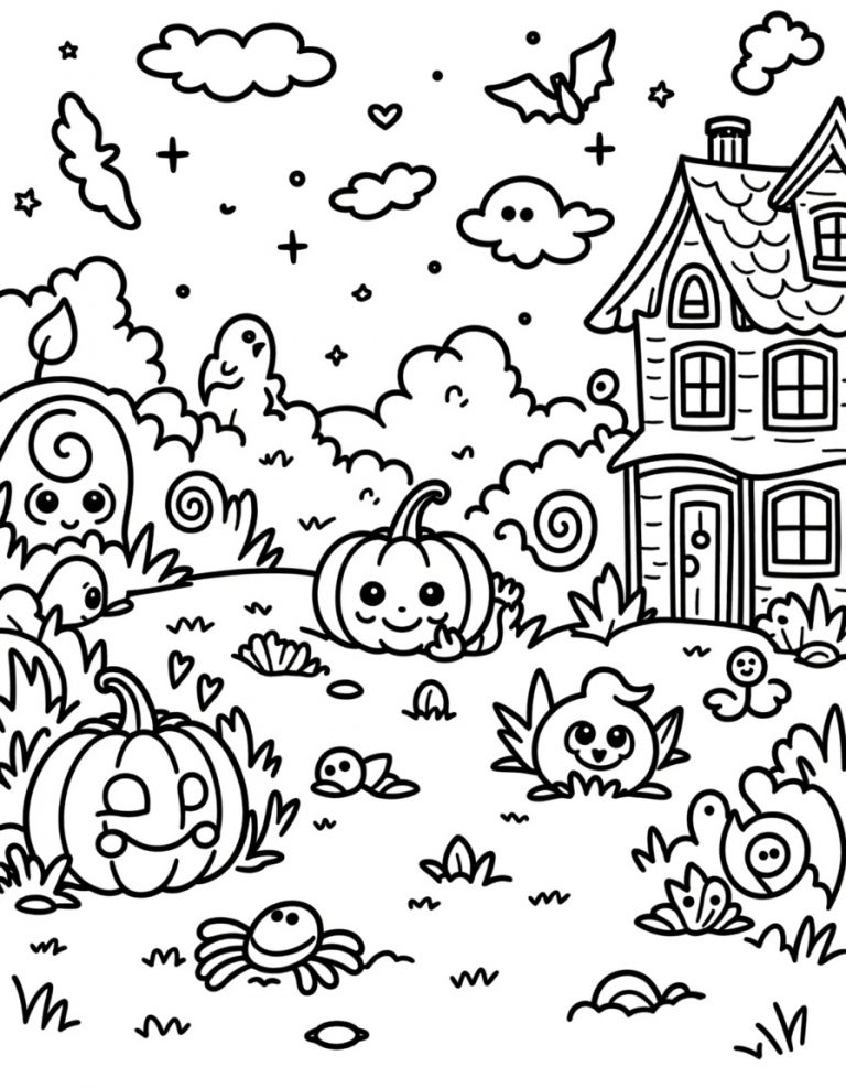Halloween bojanka bundeve ispred uklete kuće