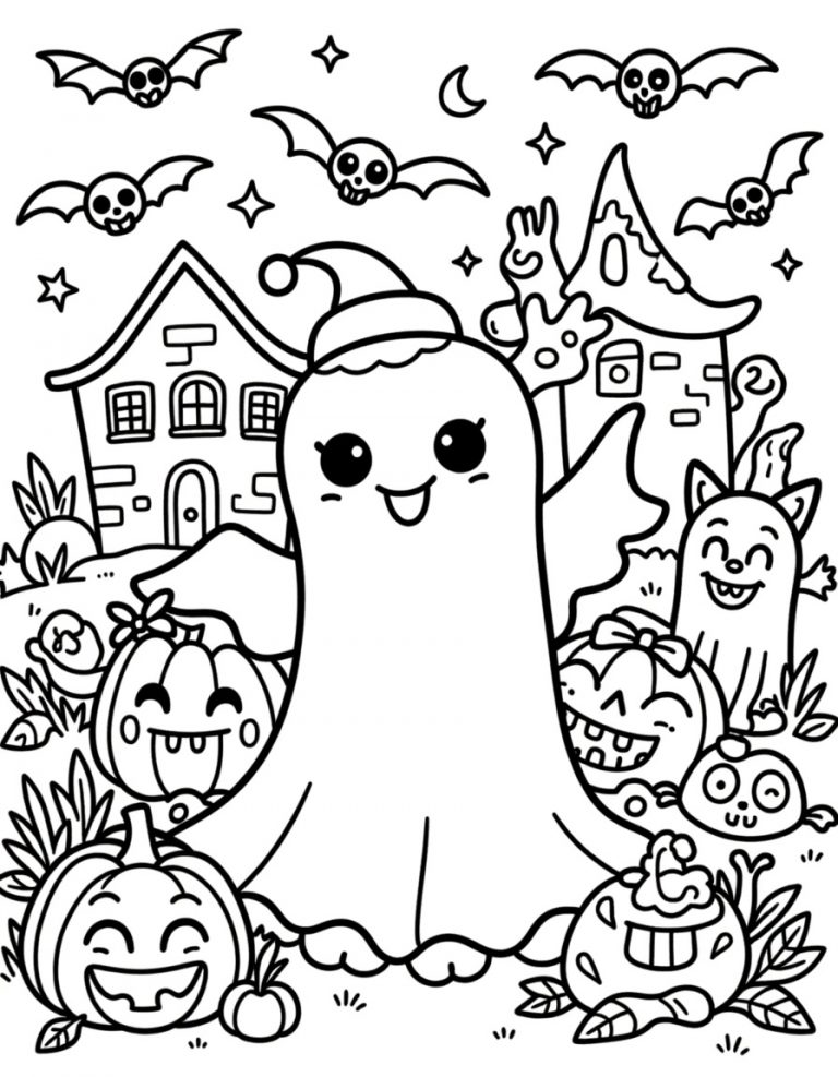 Halloween bojanka duh i slepi miševi lubanje