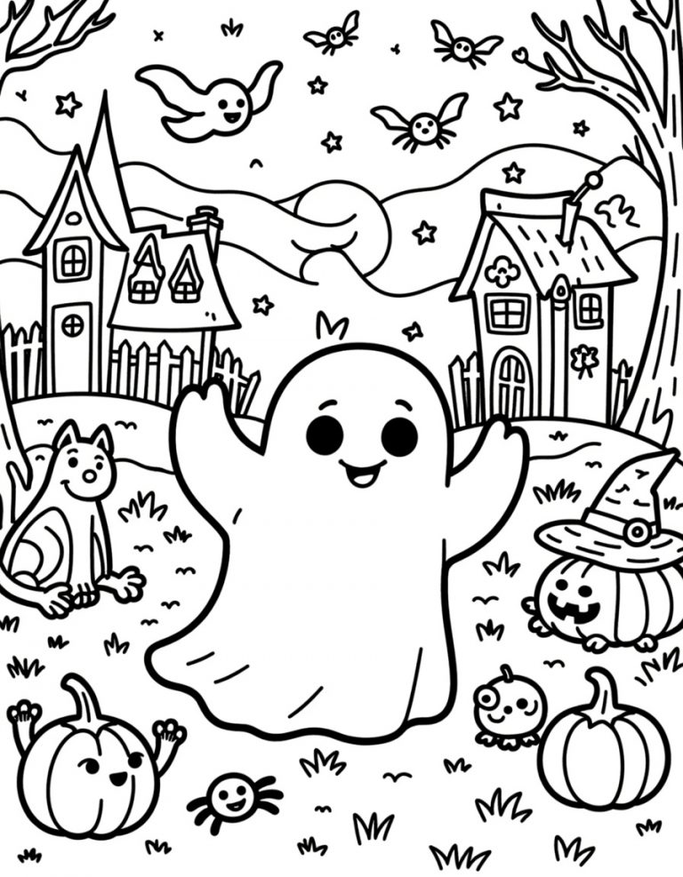 Halloween bojanka duh, mačka i pauci