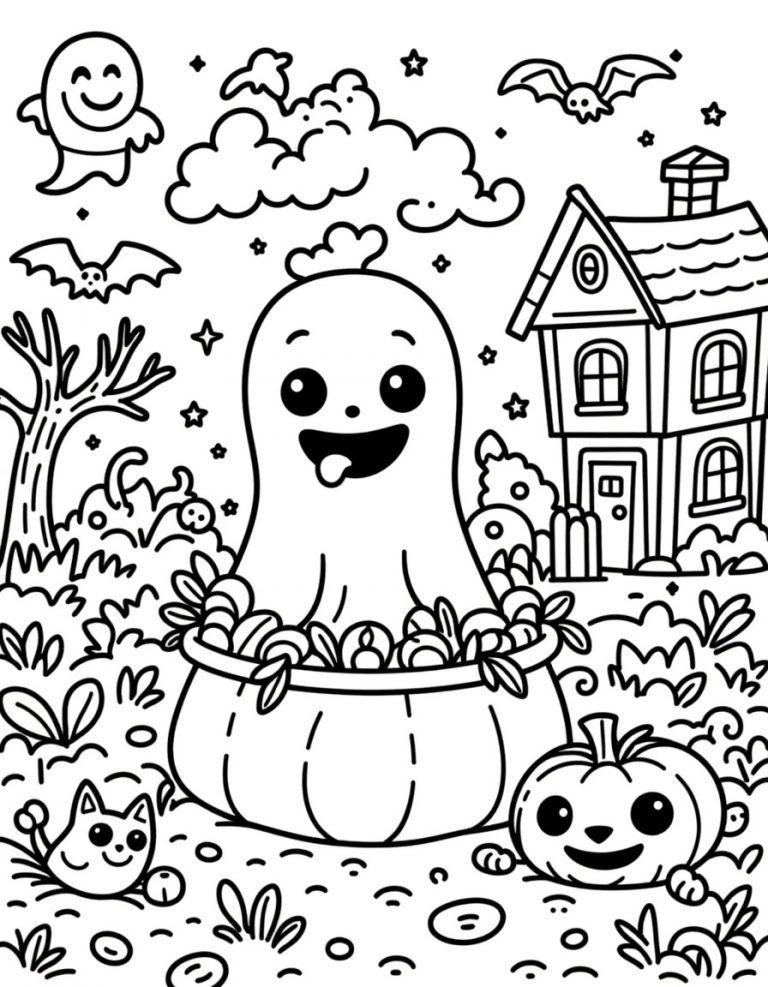 Halloween bojanka duh u kotlu sa slatkišima
