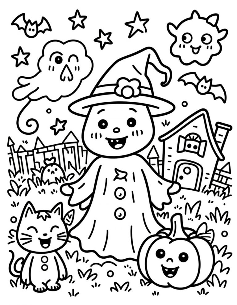Halloween bojanka devojčica veštica i mačka