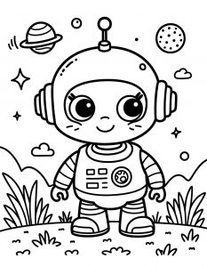 Crtani ženski robot sa trepavicama i kacigom