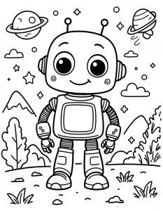 Crtani robot sa planetama i zvezdama