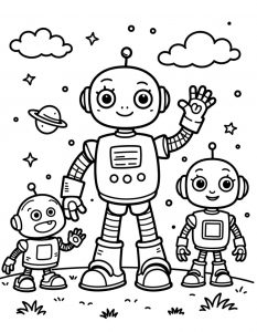 Porodica od tri robota koji mašu
