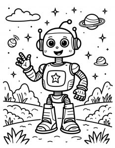 Robot koji pozdravlja rukom sa zvezdom na grudima