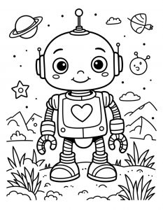 Robot sa srcem na grudima i planetama