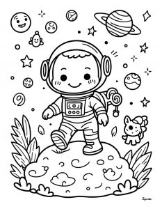 Astronaut sa mačkom i planetama
