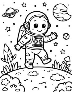 Astronaut koji maše pored Saturna i Meseca