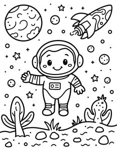 Astronaut koji pozdravlja pored rakete i Meseca