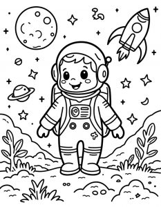 Astronaut sa raketom, Saturnom i Mesecom