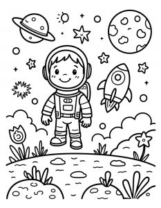 Astronaut sa raketom, Saturnom i Mesecom