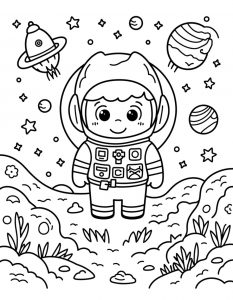Astronaut sa satelitom, Saturnom i kometom