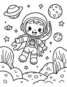 Astronaut superheroj sa plaštom koji leti