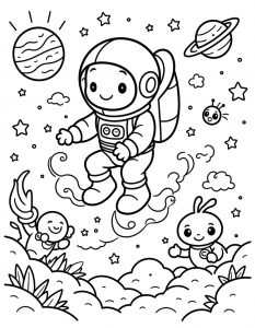 Astronaut koji pluta sa šarenim svemirskim zečevima