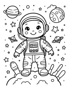 Ženski astronaut sa trepavicama i planetama